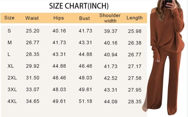 Linsery Womens 2 Piece Outfits One Shoulder Knit Sweater Pullovers Wide Leg Pants Sets Sweatsuit Tracksuit - Image 6